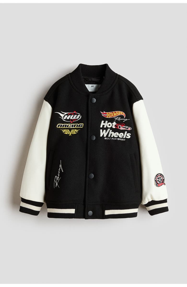 H&M Motif-detail baseball jacket, Main, color, Black/Hot Wheels