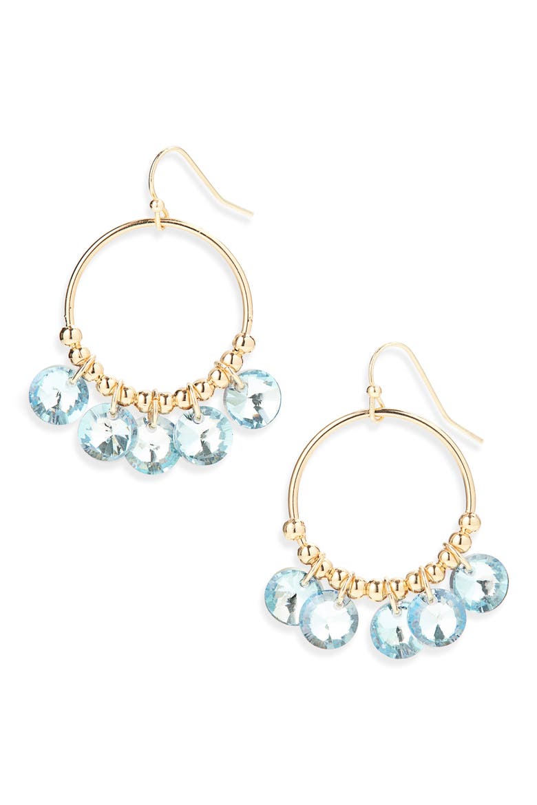 Crystal Hoop Earrings, Main, color, BLUE