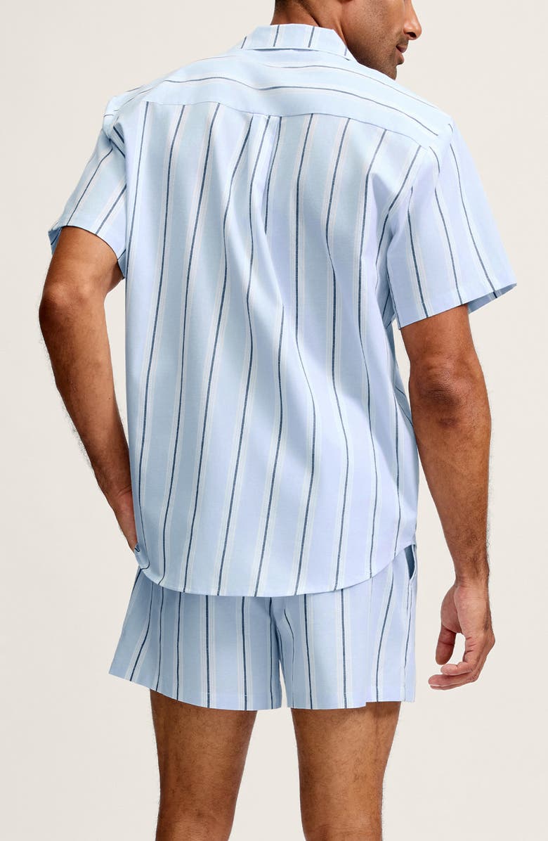 Petite Plume Classic Stripe Cotton Twill Short Pajamas, Alternate, color, Blue