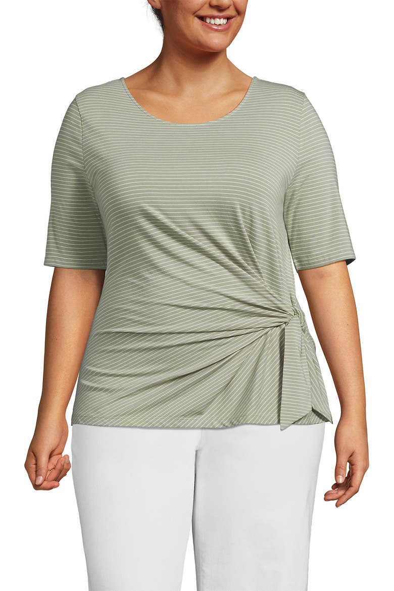 Lightweight Jersey Tie Front Top, Main, color, Sage Thin Stripe