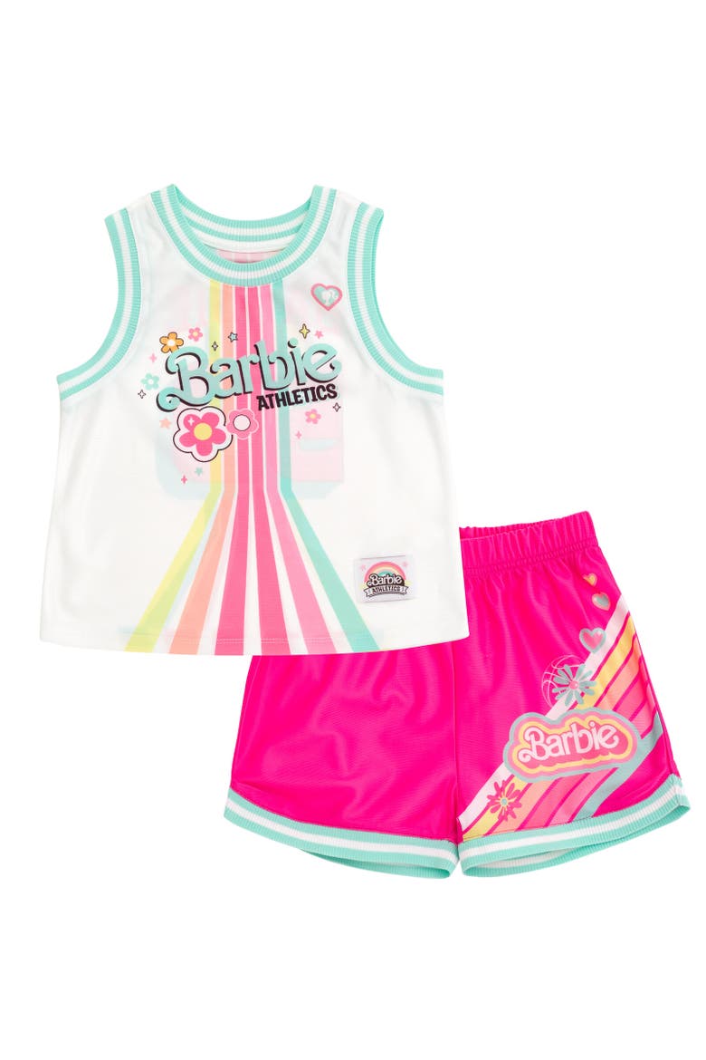 Athletic Tank Top & Shorts Set, Main, color, White / Pink