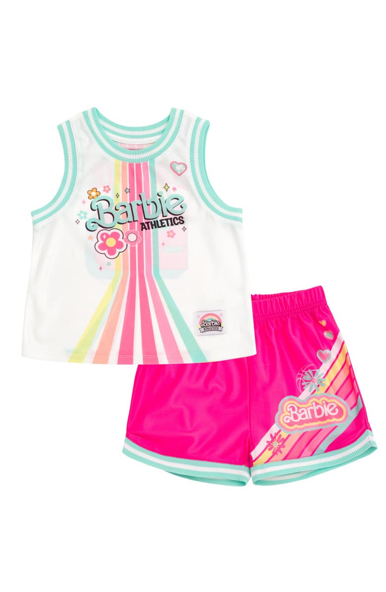 Barbie Athletic Tank Top & Shorts Set, Main, color, White / Pink