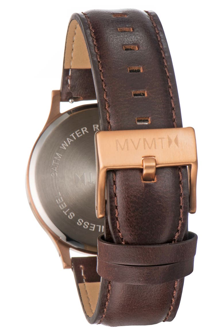 MVMT Leather Strap Watch, 40mm, Alternate, color, BROWN/ ROSE GOLD