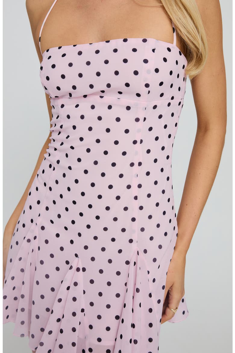 Delamere Polka Dot Halter Minidress, Alternate, color, PINK / BLACK POLKA