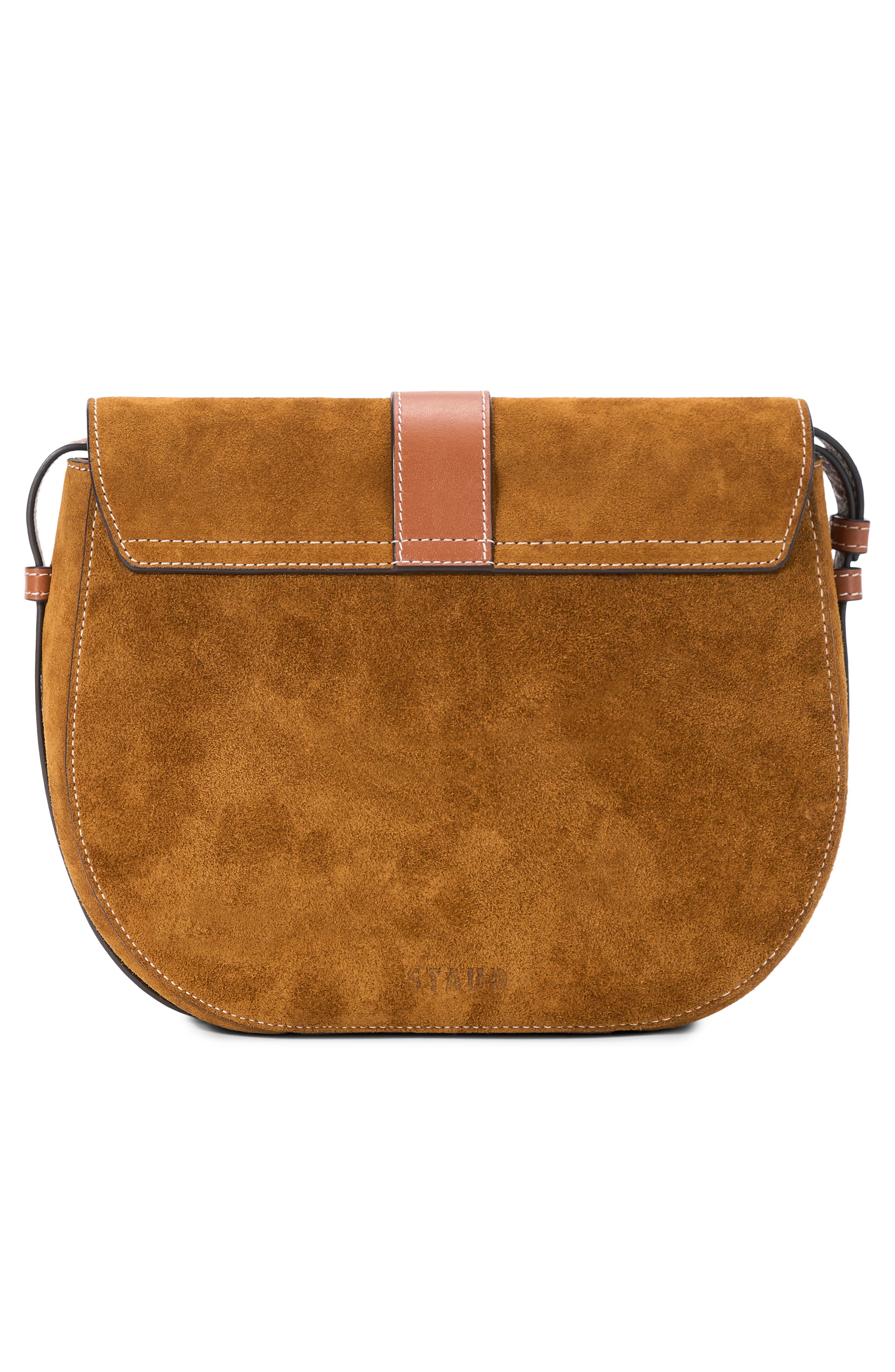 STAUD Bella Suede Saddle Crossbody Bag, Alternate, color, Tan