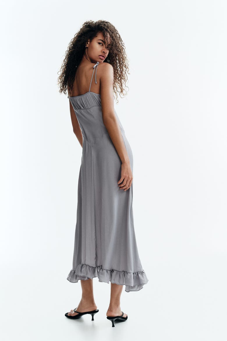 Frill-trimmed Tie-strap Dress, Alternate, color, Gray