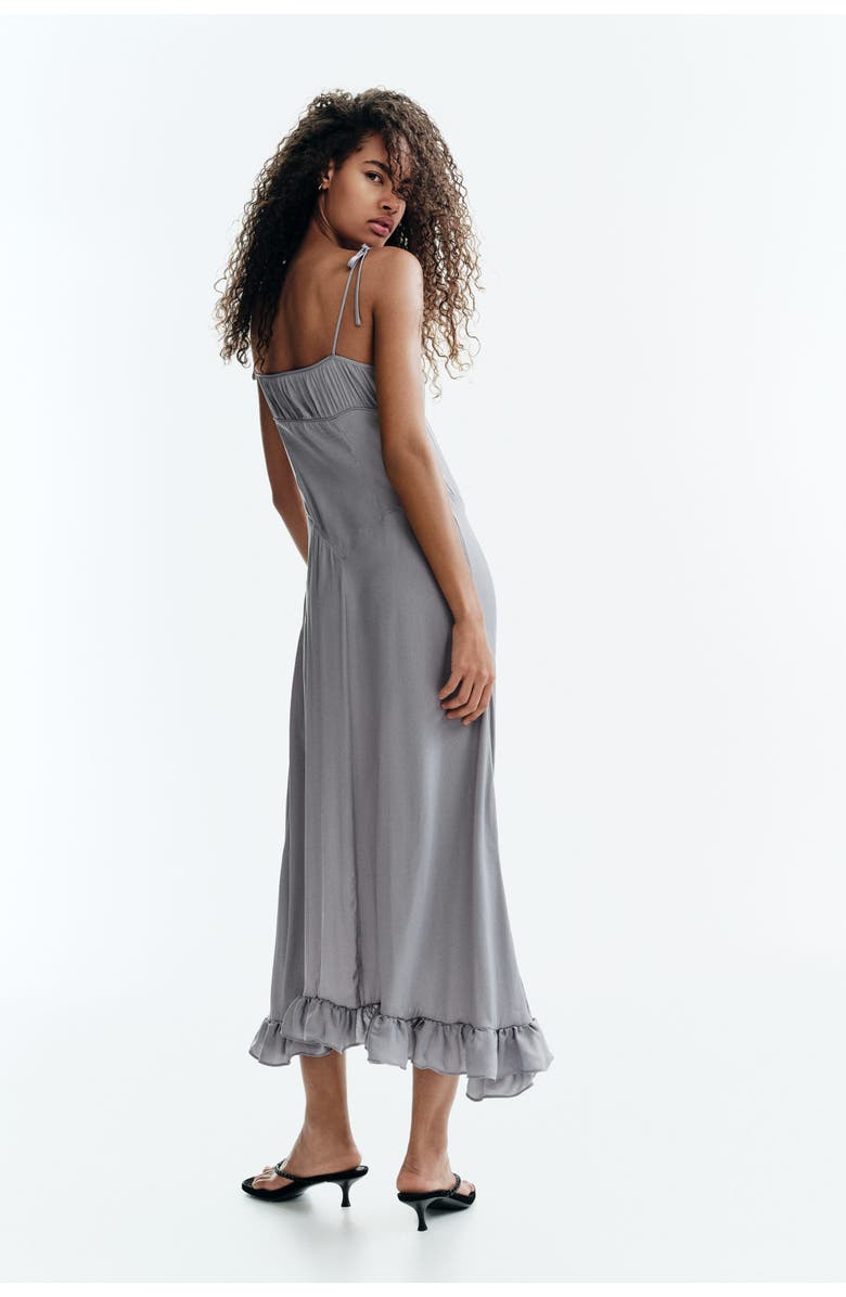 H&M Frill-trimmed Tie-strap Dress, Alternate, color, Gray