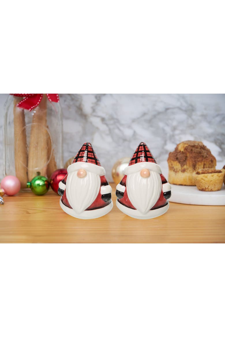 Plaid Gnome 3D Salt and Pepper Shakers, Alternate, color, Red