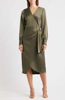 Sam Edelman Long Sleeve Faux Wrap Satin Dress