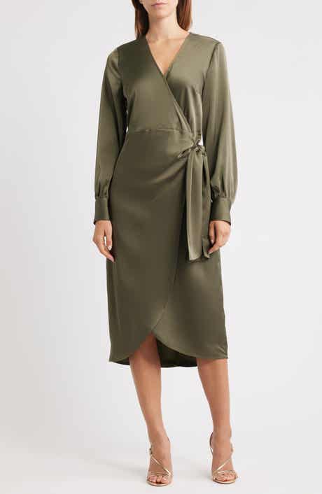 Sam Edelman Long Sleeve Faux Wrap Satin Dress