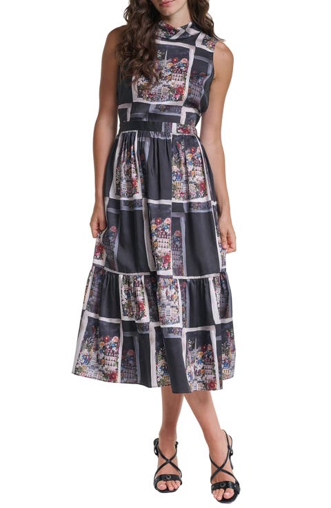Paris Print Twill Midi Dress