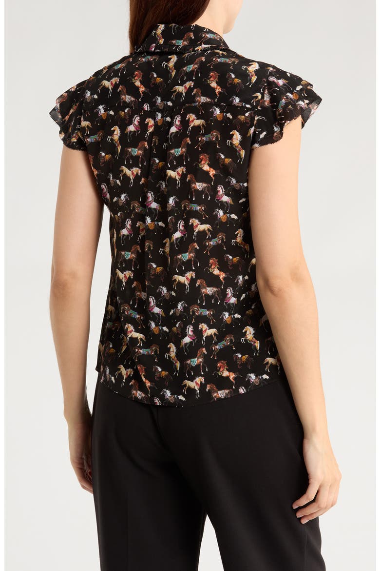 Martel Flutter Sleeve Silk Button-Up Top, Alternate, color, WILD HORSE
