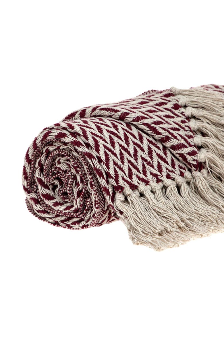 PARKLAND COLLECTION Sara Transitional Burgundy 52" x 67" Woven Handloom Throw, Alternate, color, Burgundy