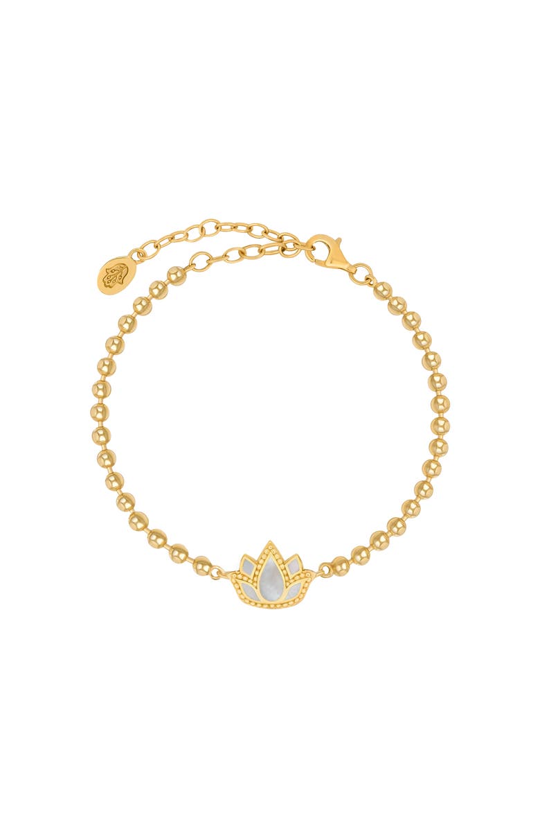 Karma and Luck Delicate Karma Lotus Mother of Pearl Bracelet, Main, color, Gold