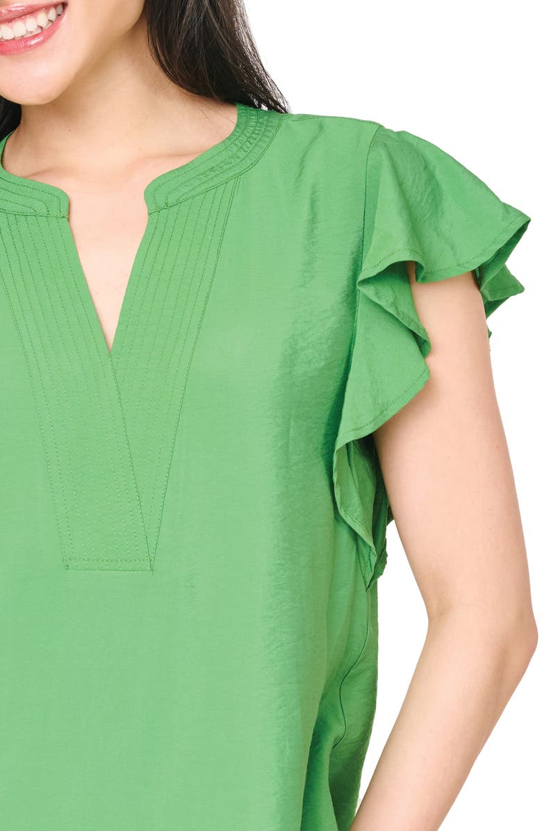 GIBSONLOOK Flutter Sleeve Notch Neck Shift Dress, Alternate, color, Garden Green