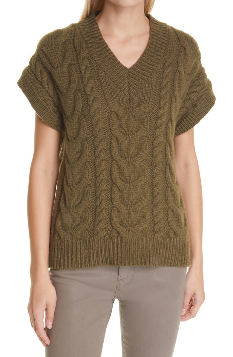 FRAME Cable V-Neck Sweater, Main, color, 