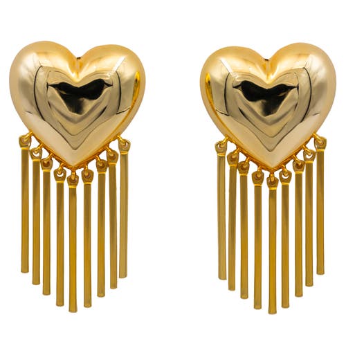 Black Suede Studio Fringe Earring In Gold