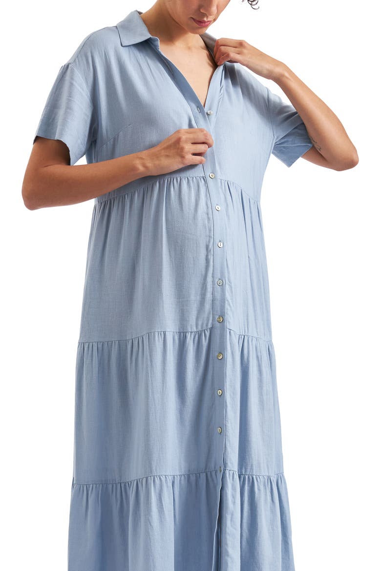 Macy Longline Linen Dress, Alternate, color, PALE BLUE