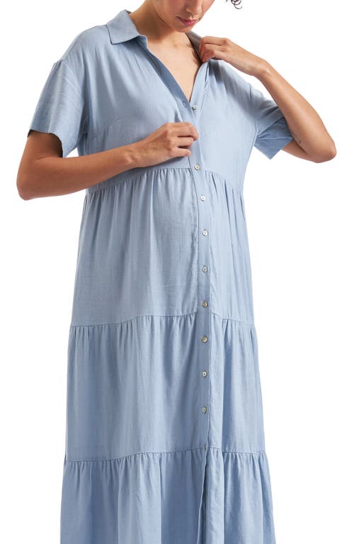 Ripe Maternity Macy Linen Blend Midi Maternity Shirtdress In Pale Blue