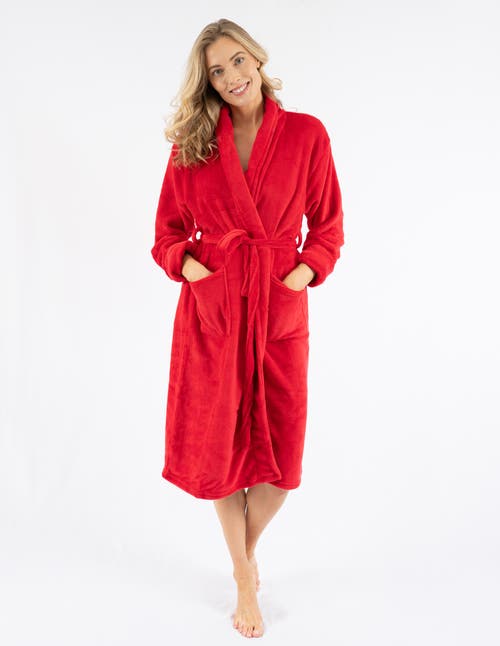 Leveret Fleece Shawl Collar Robe In Red
