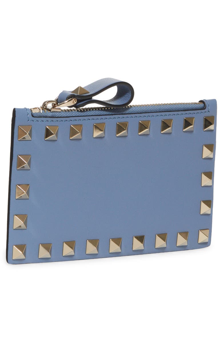 Valentino Garavani Rockstud Zip Leather Card Case, Alternate, color,