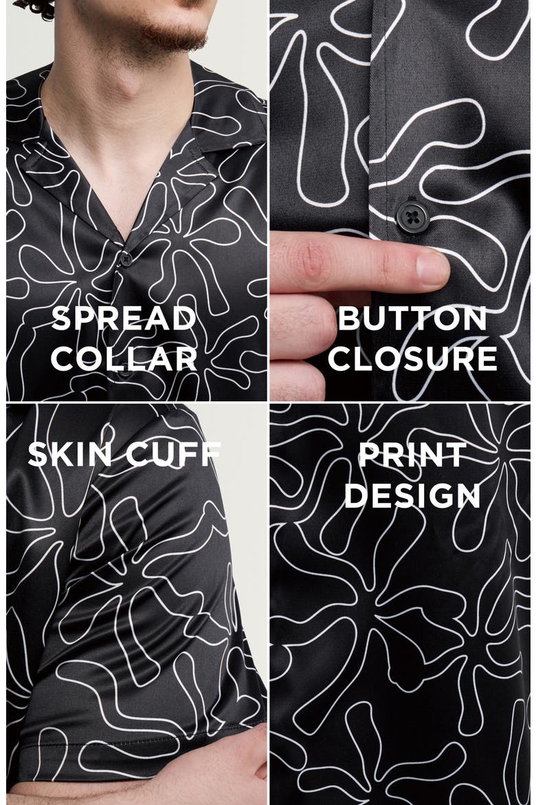 Flower Clouds Printed Camp Shirt, Alternate, color, BLACK