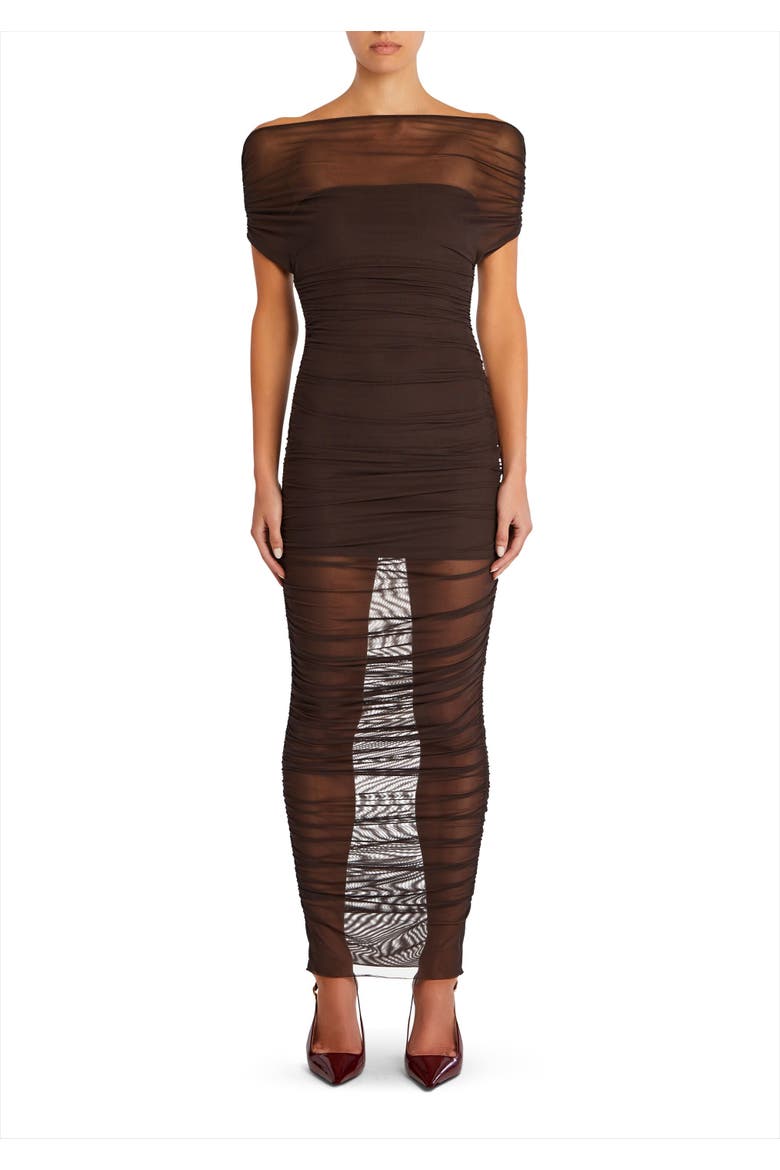 Noel Mesh Midi Dress, Main, color, Ash Brown