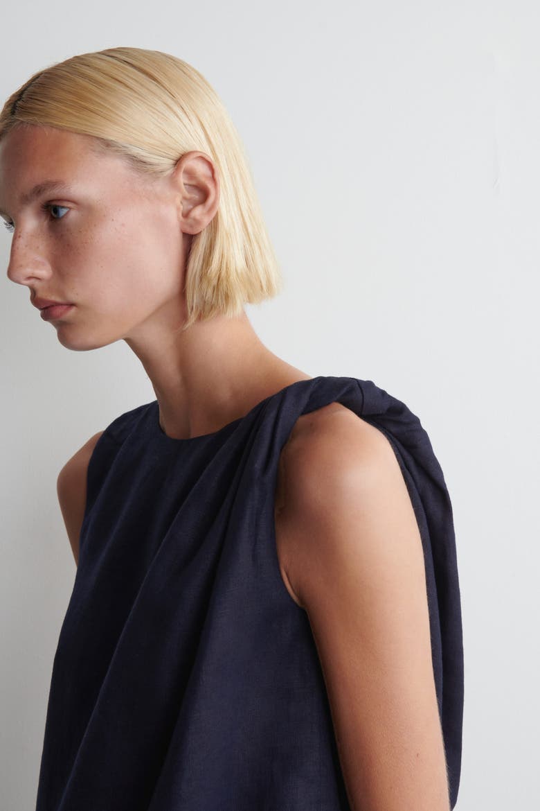 Twisted-Detail Linen Top, Alternate, color, NAVY