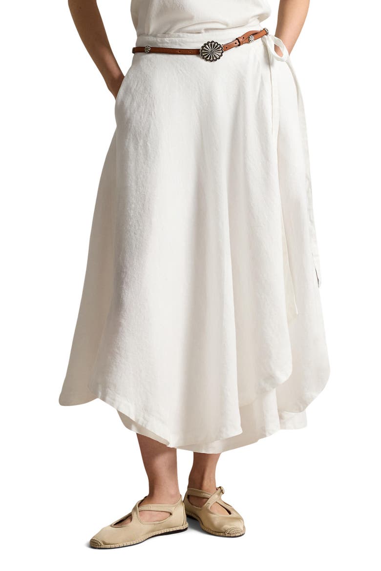 Linen Wrap Skirt, Main, color, WHITE
