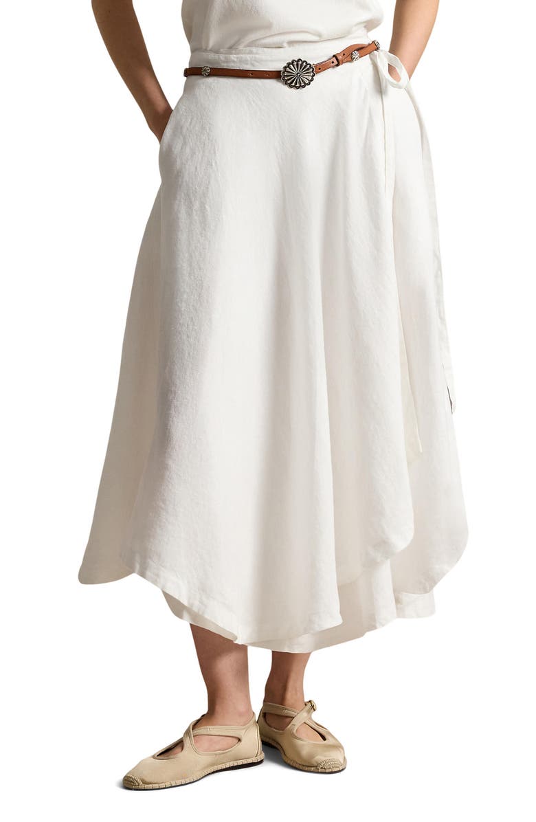 Polo Ralph Lauren Linen Wrap Skirt, Main, color, White