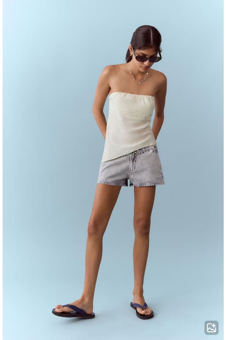 Studded Denim Micro Shorts, Alternate, color, DENIM GREY