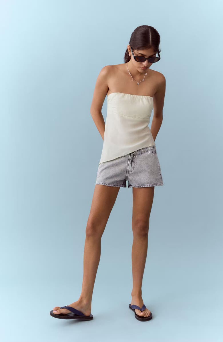 MANGO TEEN Studded Denim Micro Shorts, Alternate, color,