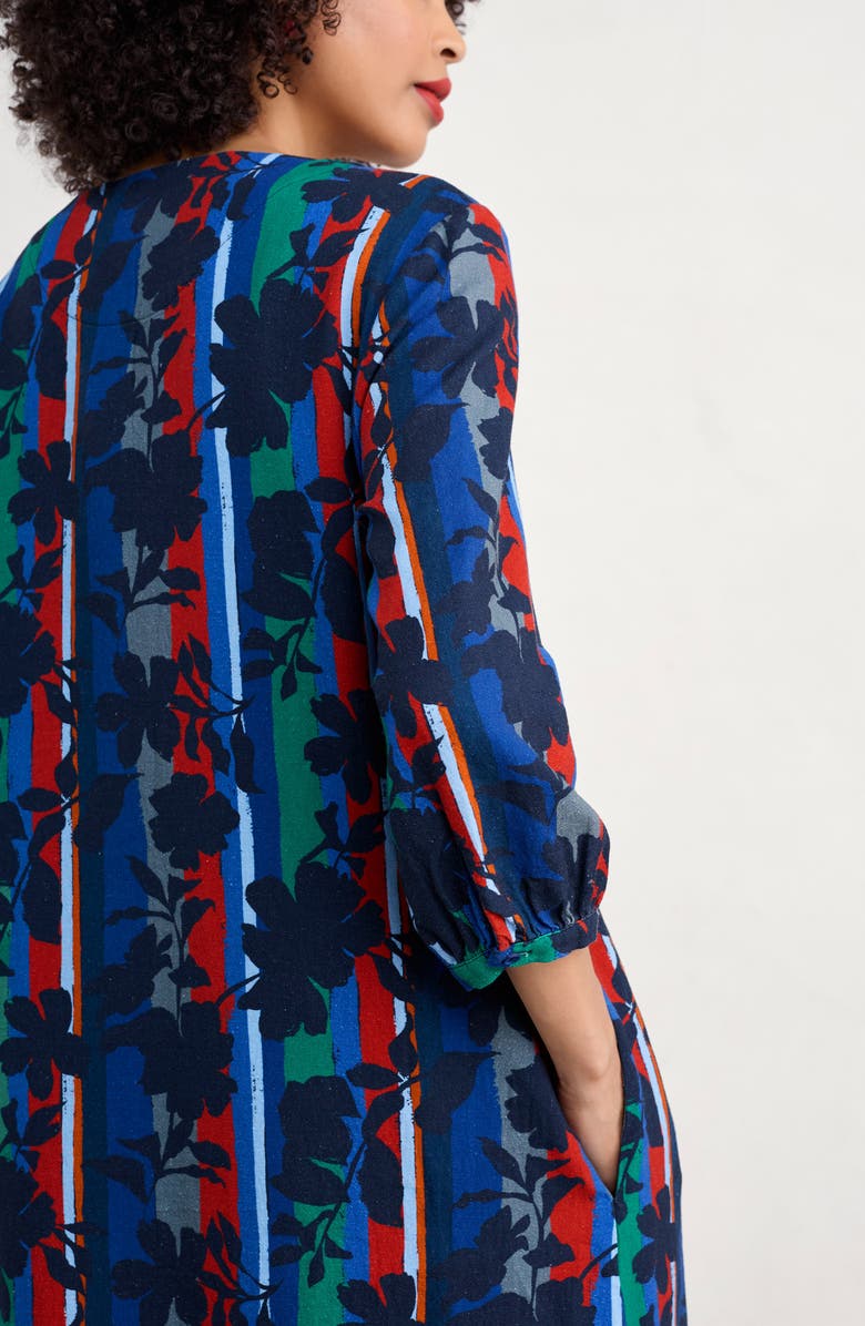 Seasalt Cornwall Sea Call Floral Stripe Linen Blend Midi Dress, Alternate, color, Camellia Stripe Ink