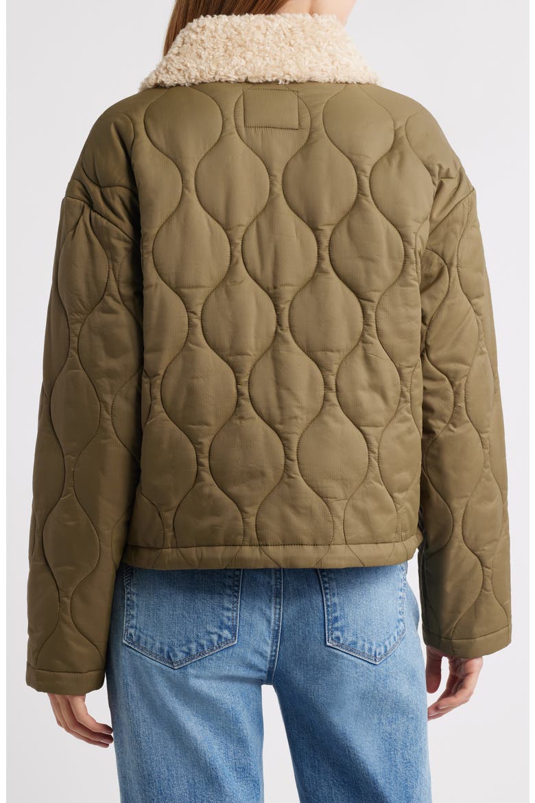 Quilted Crop Jacket with Faux Shearling Collar, Alternate, color, OLIVE