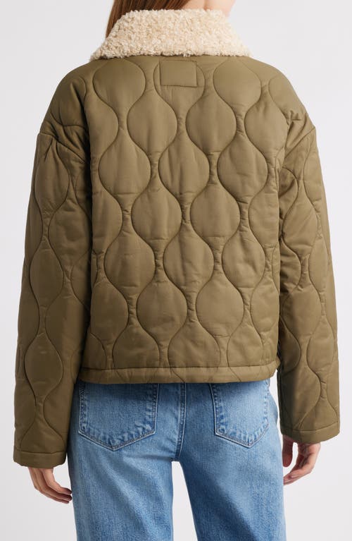 Lucky Brand Quilted Crop Jacket With Faux Shearling Collar In Brown