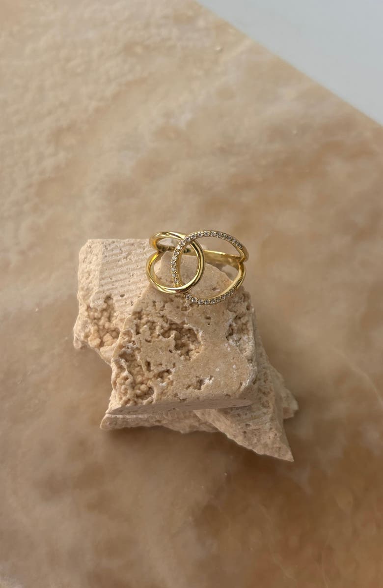 ADORNIA FINE Pavé 925 Sterling Silver CZ Interlocking Ring, Alternate, color, Gold