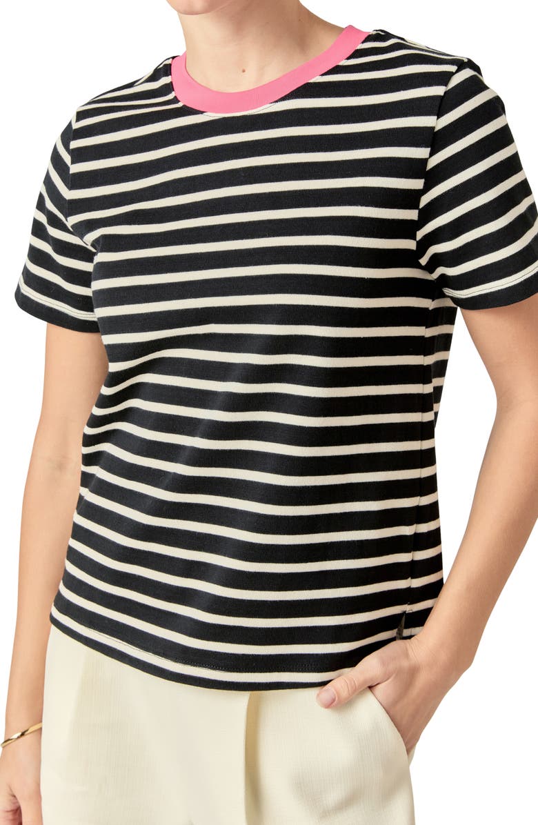 English Factory Contrast Crewneck Stripe T-Shirt, Alternate, color, Black/ Pink