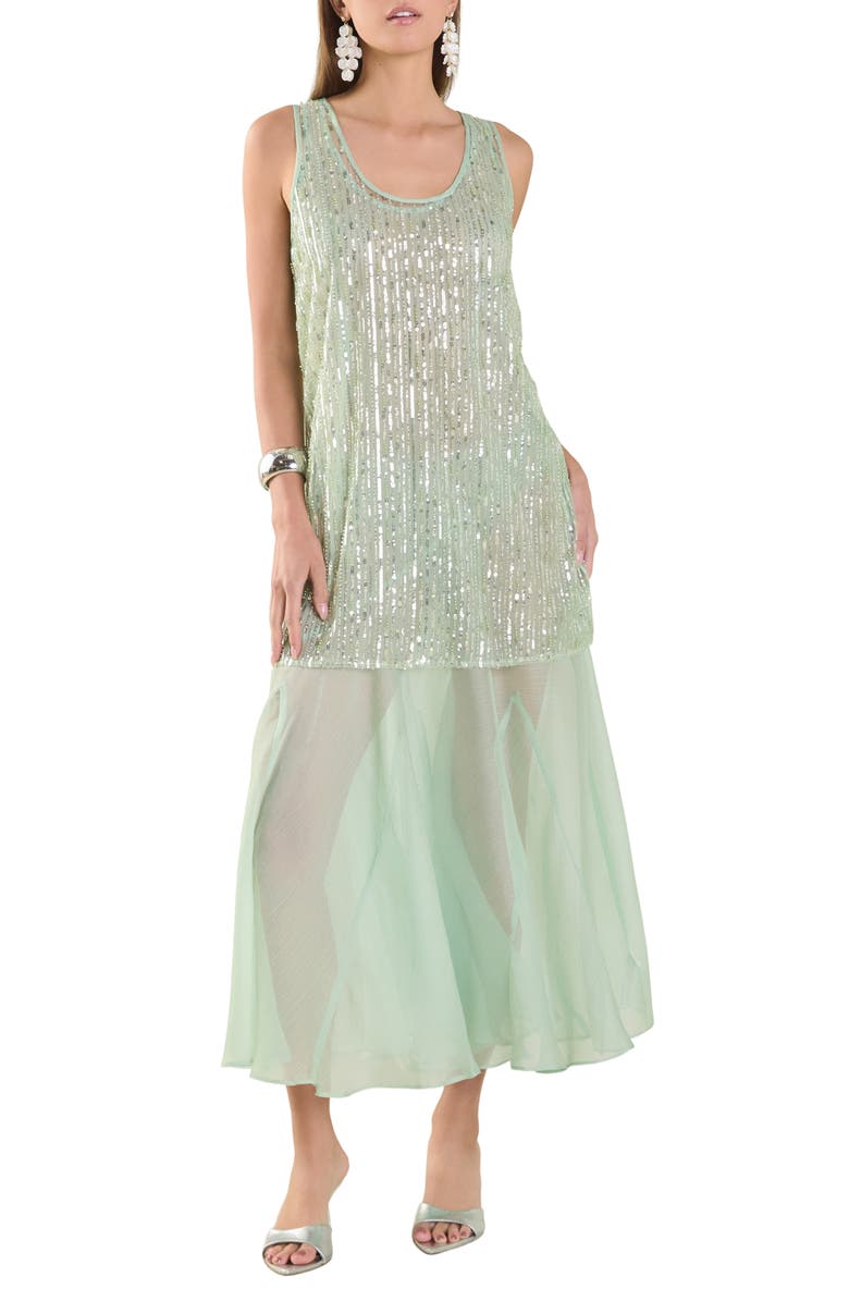 Endless Rose Sequin Chiffon Maxi Dress, Main, color, Sage