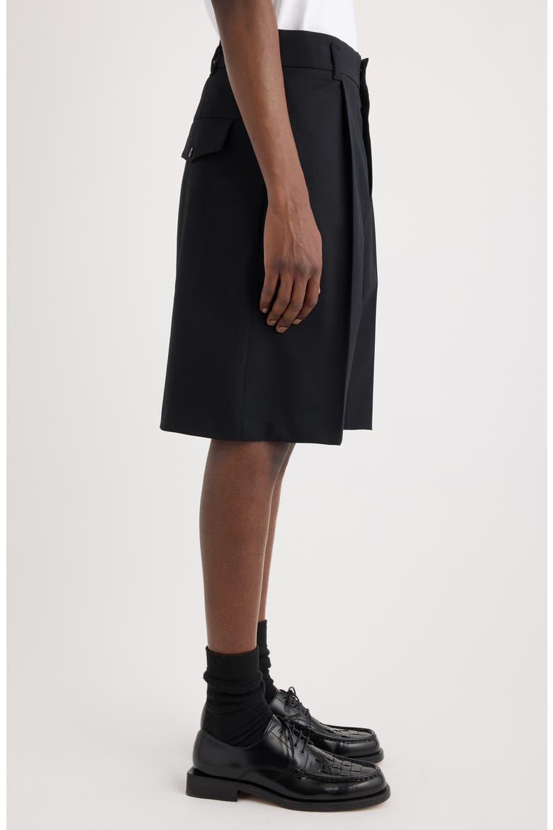 Le Short Ovalu Pleated Stretch Virgin Wool Shorts, Alternate, color, BLACK