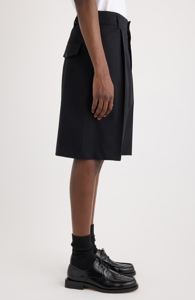 Jacquemus Le Short Ovalu Pleated Stretch Virgin Wool Shorts, Alternate, color, Black