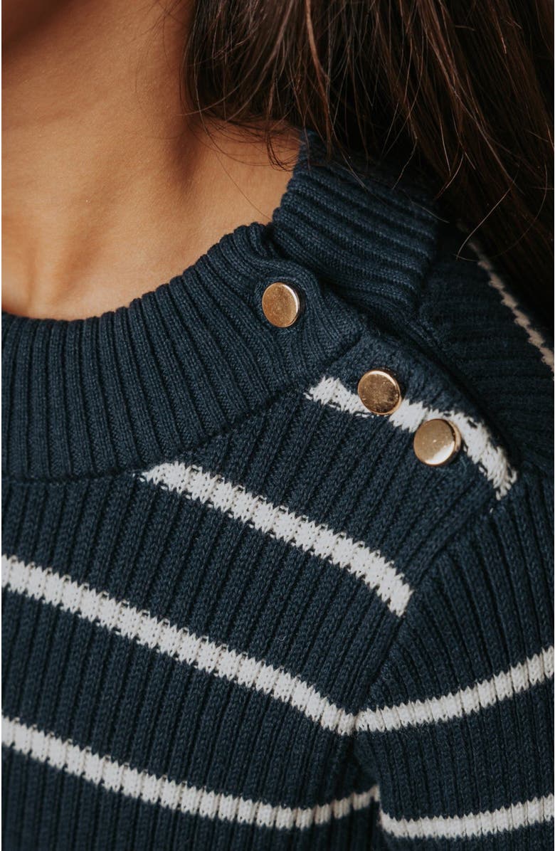 Hope & Henry Girls' Organic Mock Neck Sweater, Kids, Alternate, color, Navy Breton Stripe