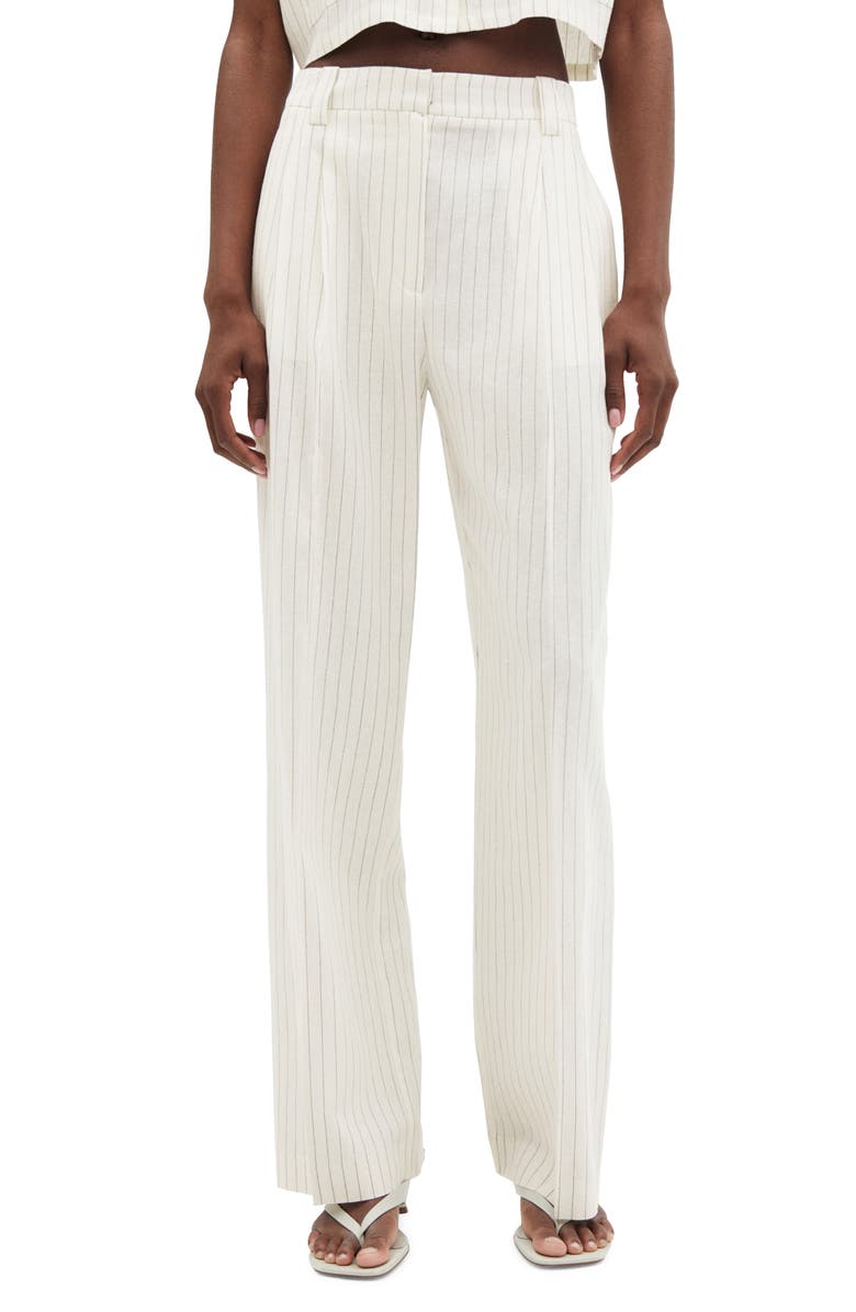 MANGO Pleated Linen Wide Leg Pants, Main, color, 