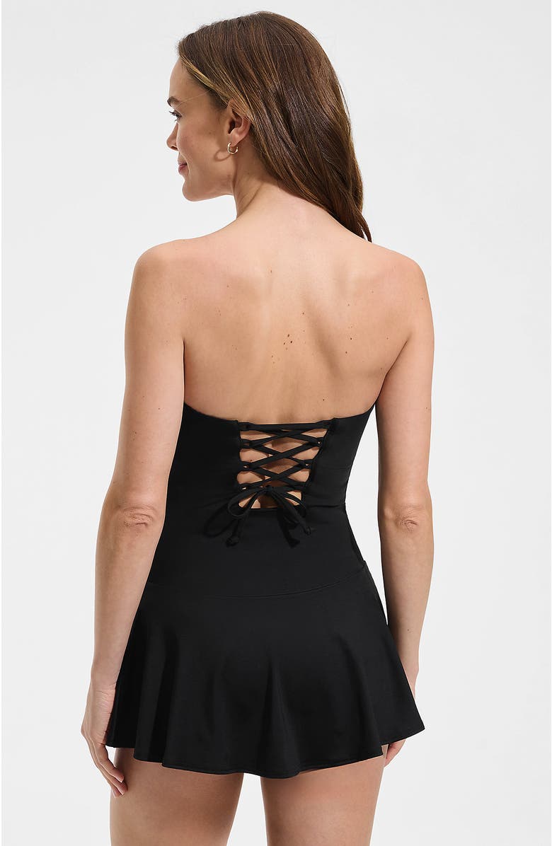 Lands' End Sculpting Bandeau Lace Back Mini Swim Dress, Alternate, color, Black