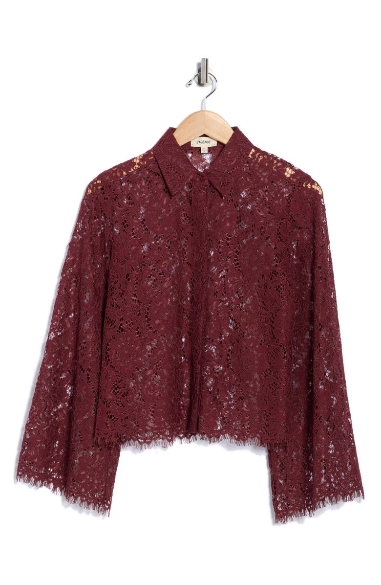 L'AGENCE Carter Long Sleeve Lace Crop Button-Up Shirt, Alternate, color, 