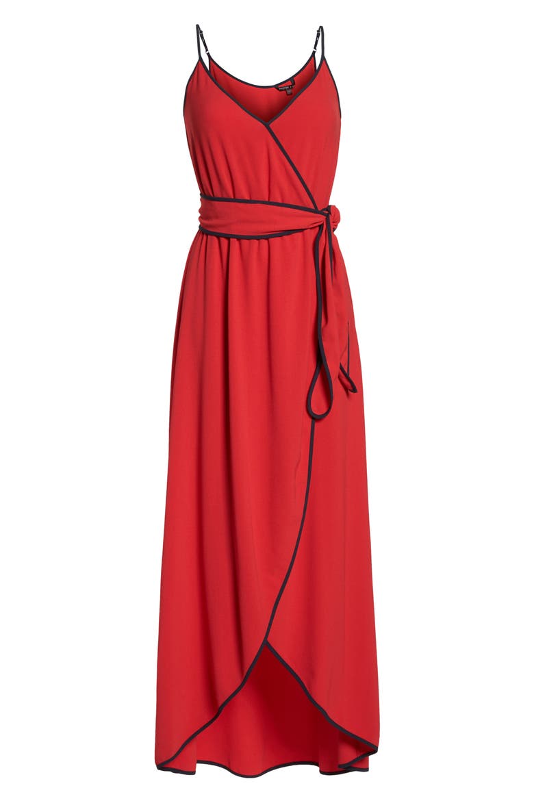 Becca Faux Wrap Maxi Dress, Alternate, color, RED