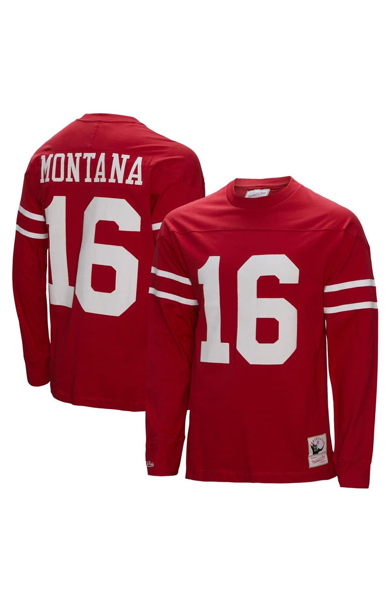Mitchell & Ness Men's Mitchell & Ness Joe Montana Scarlet San Francisco 49ers Throwback Retired Player Name & Number Long Sleeve Top, Main, color, 