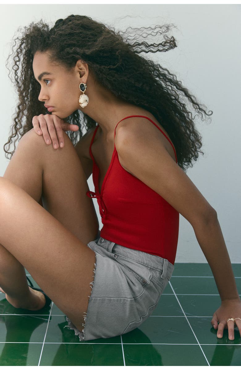 H&M Raw-edge Denim Shorts, Alternate, color, Light Gray