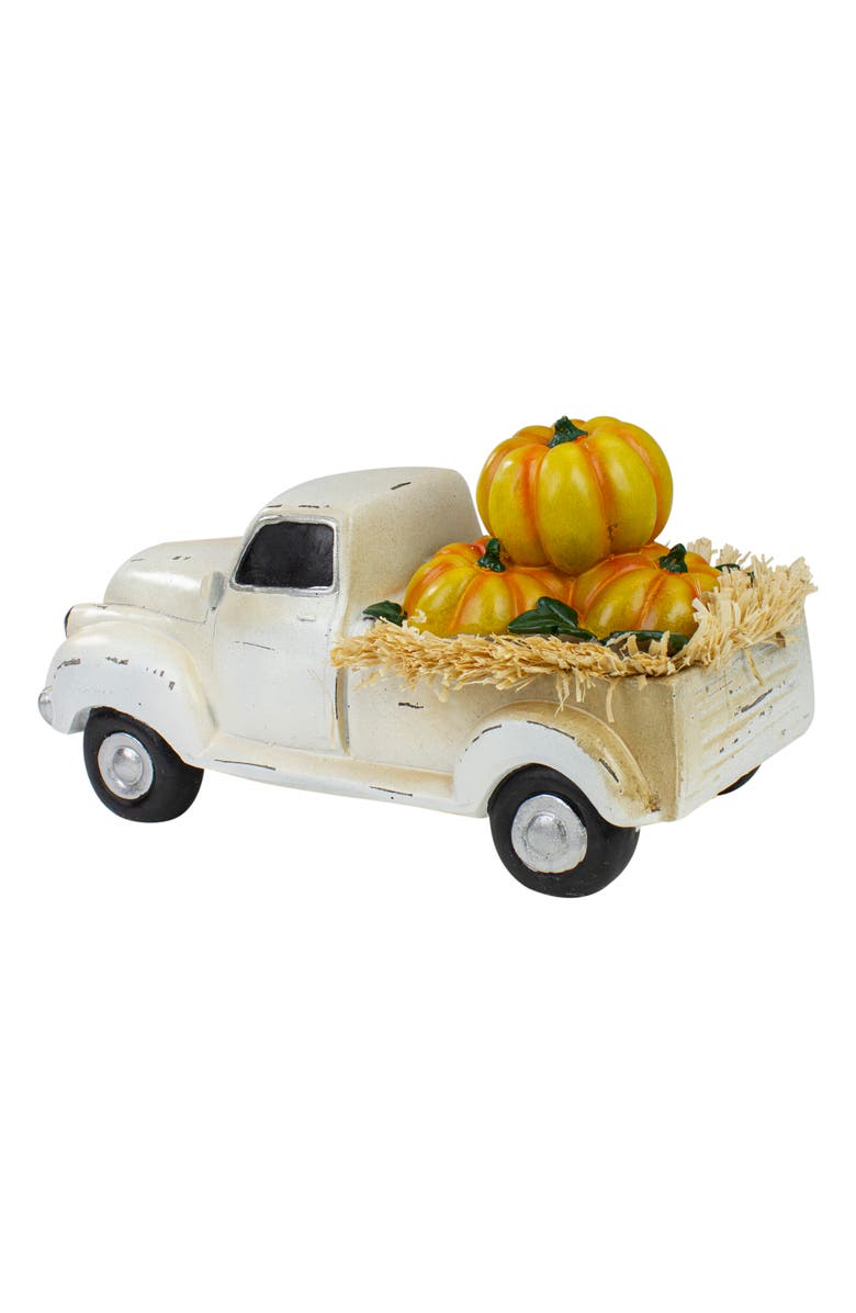 Northlight Vintage Truck with Pumpkins and Hay Fall Harvest Decoration - 11.25", Alternate, color, White