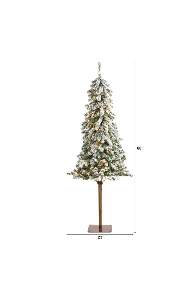 NEARLY NATURAL 5-ft Flocked Alpine Christmas Artificial Tree with 150 Lights and 405 Bendable Branches, Alternate, color, Green
