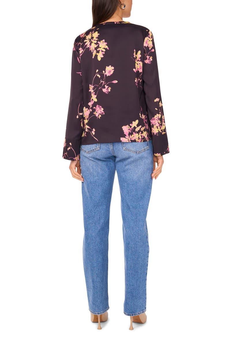 Floral Split Neck Top, Alternate, color, RICH BLACK